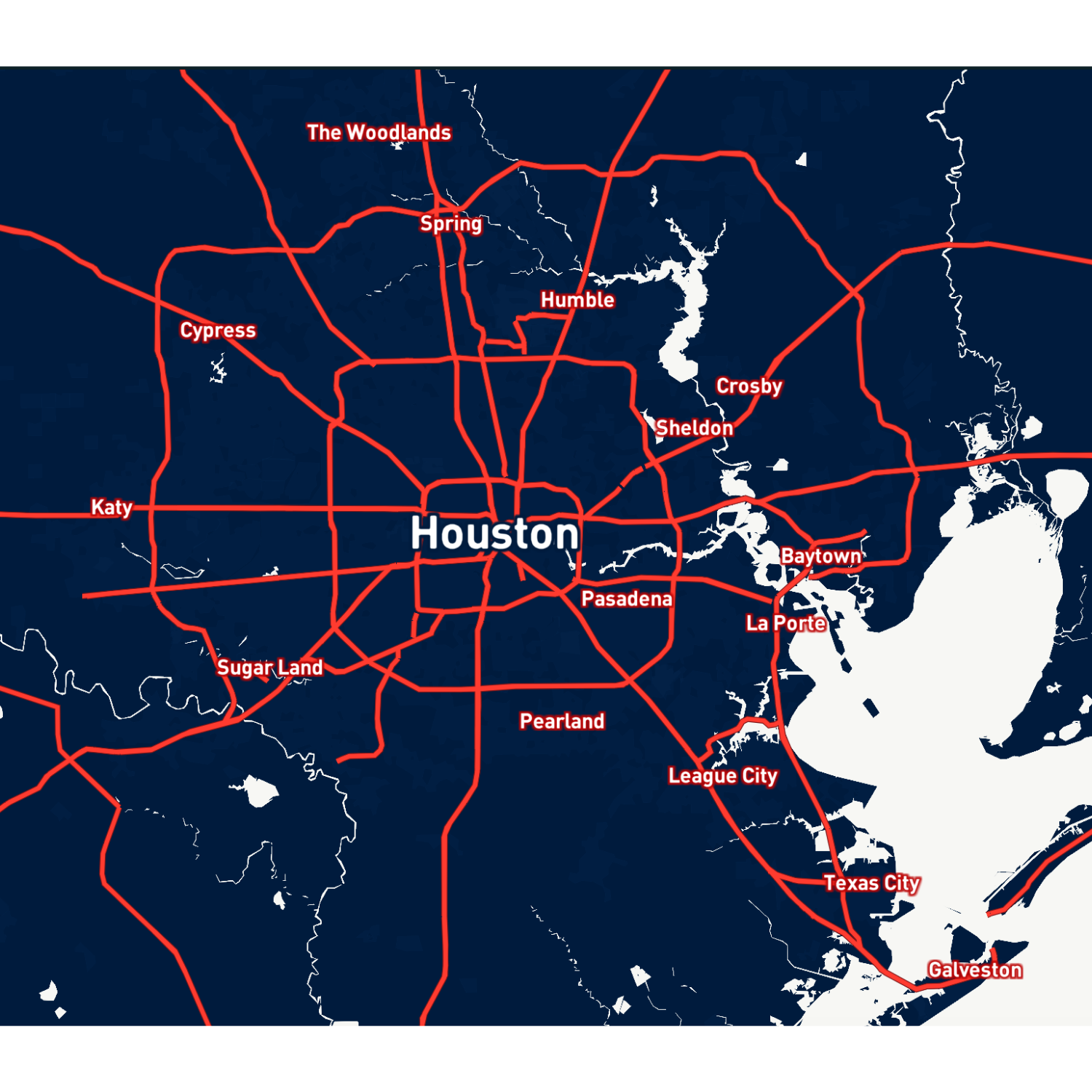 Texas Demolition service area map showing Houston, Dallas, Austin, San Antonio, Corpus Christi, and surrounding areas